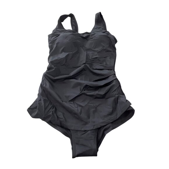 Kim Gravel x Swimsuits For All Sarong Front One Piece Suit Size 8 Black Beach - Picture 2 of 9